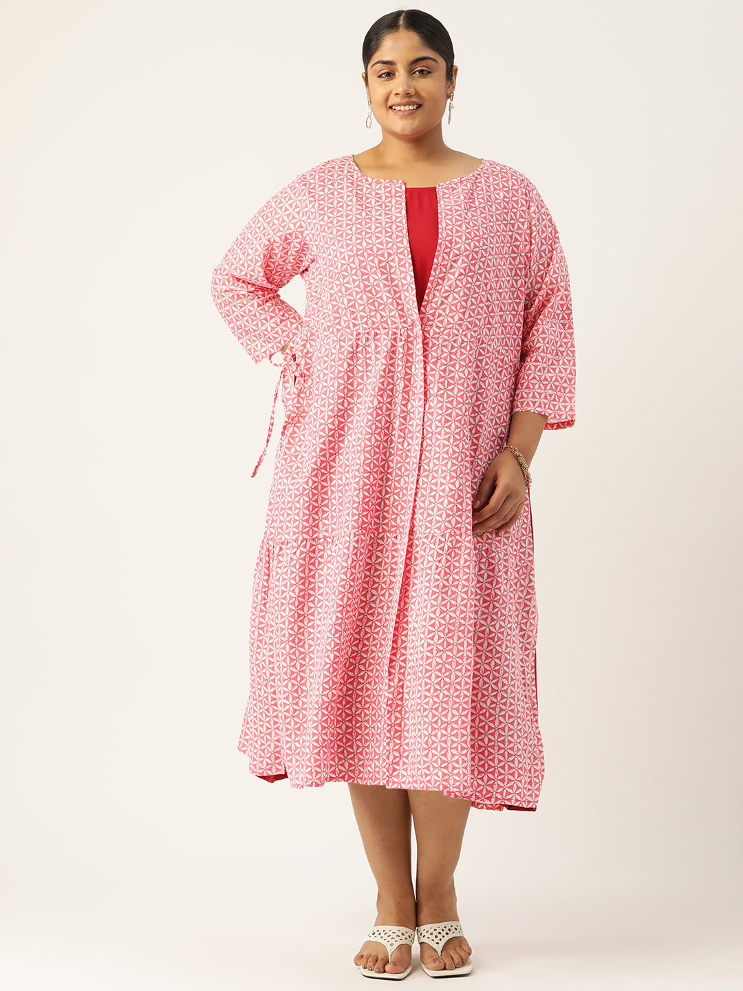 Plus Size Womens Printed Layered A-Line Midi Dress