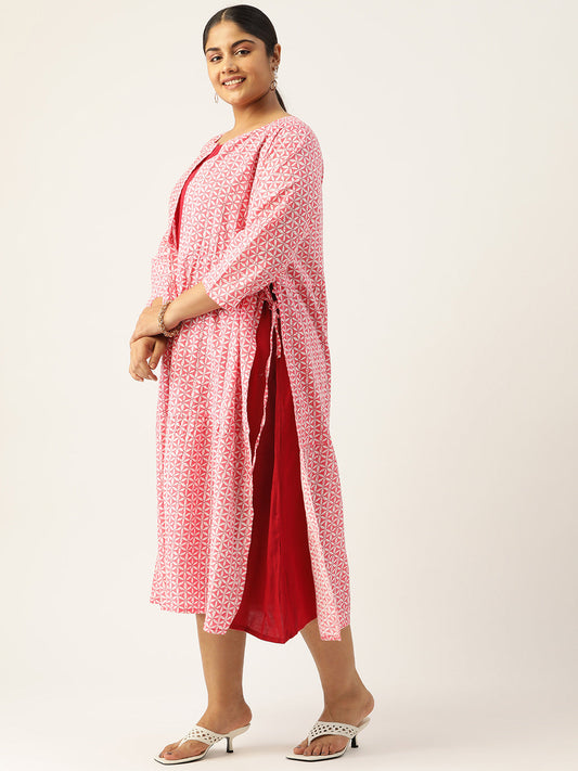 Plus Size Womens Printed Layered A-Line Midi Dress