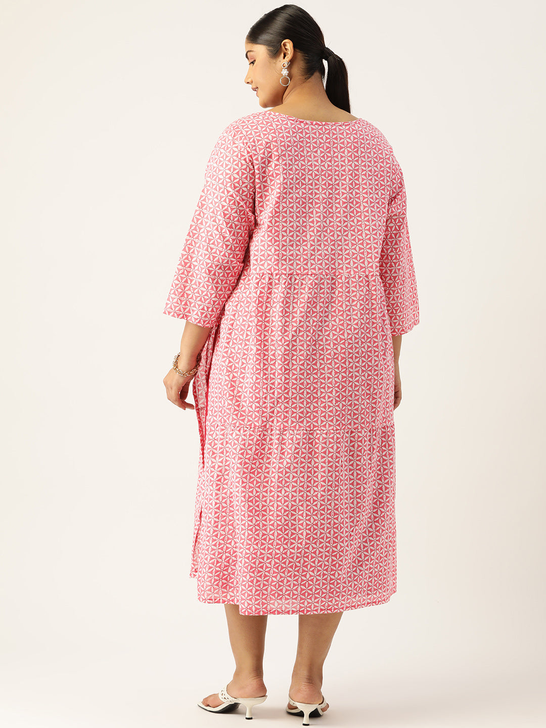 Plus Size Womens Printed Layered A-Line Midi Dress