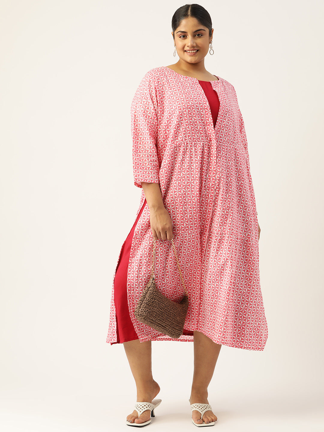 Plus Size Womens Printed Layered A-Line Midi Dress