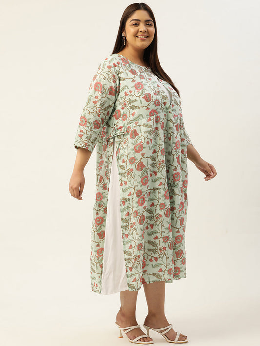 Plus Size Womens Printed Layered A-Line Midi Dress