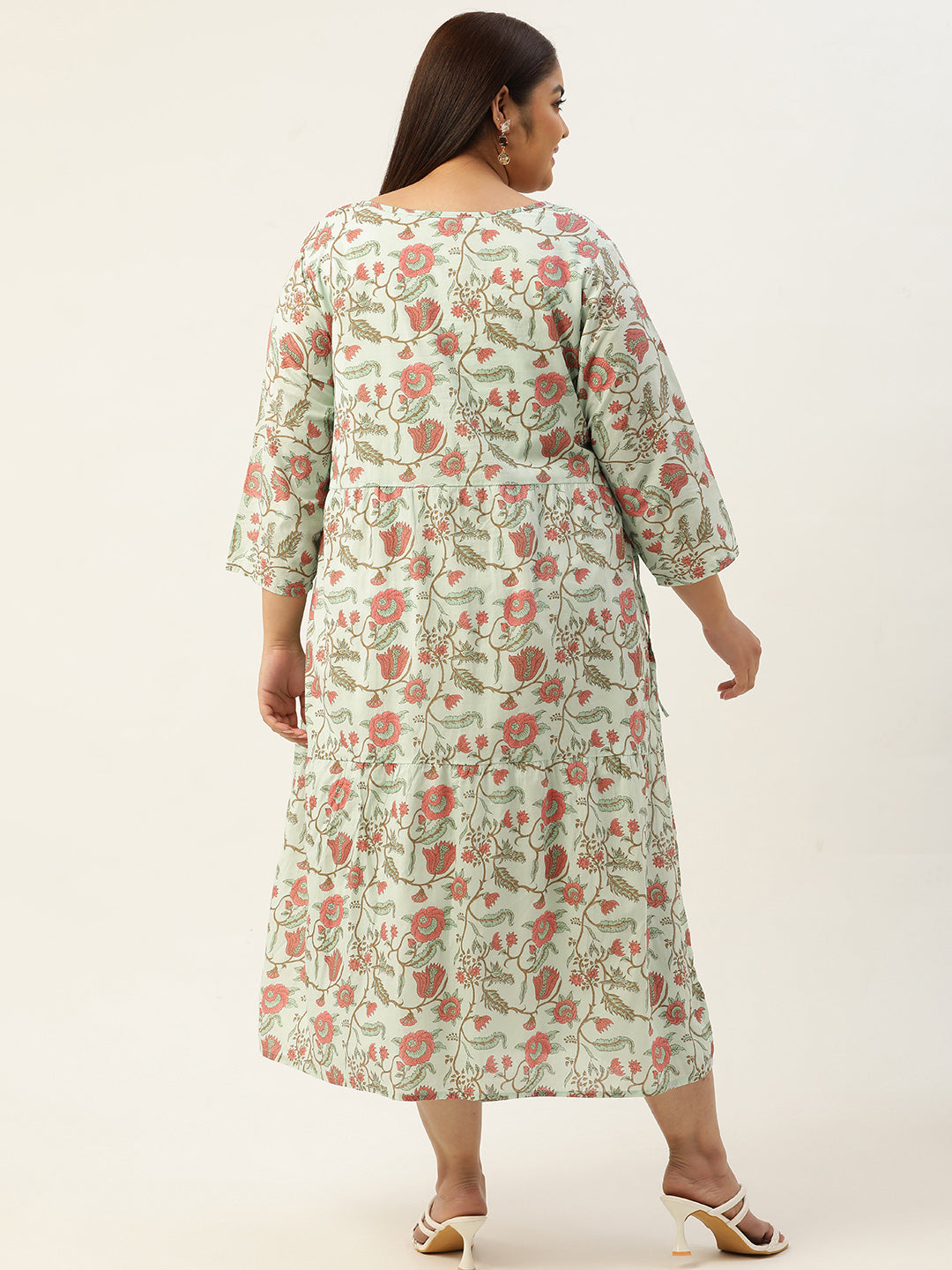 Plus Size Womens Printed Layered A-Line Midi Dress