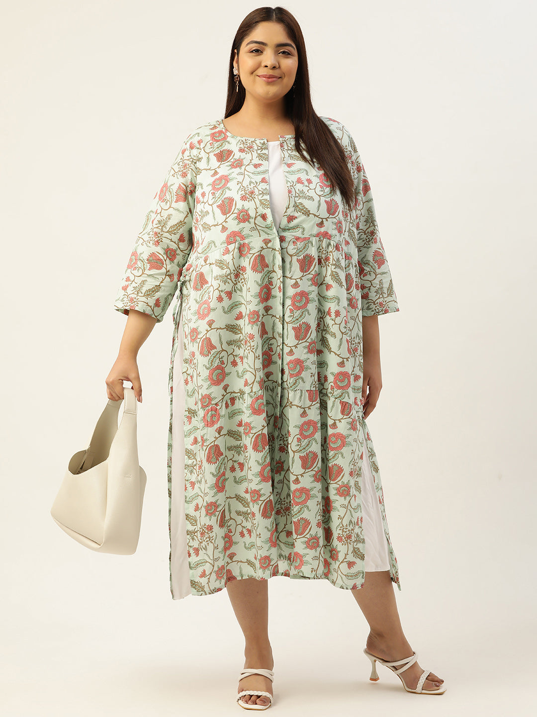 Plus Size Womens Printed Layered A-Line Midi Dress