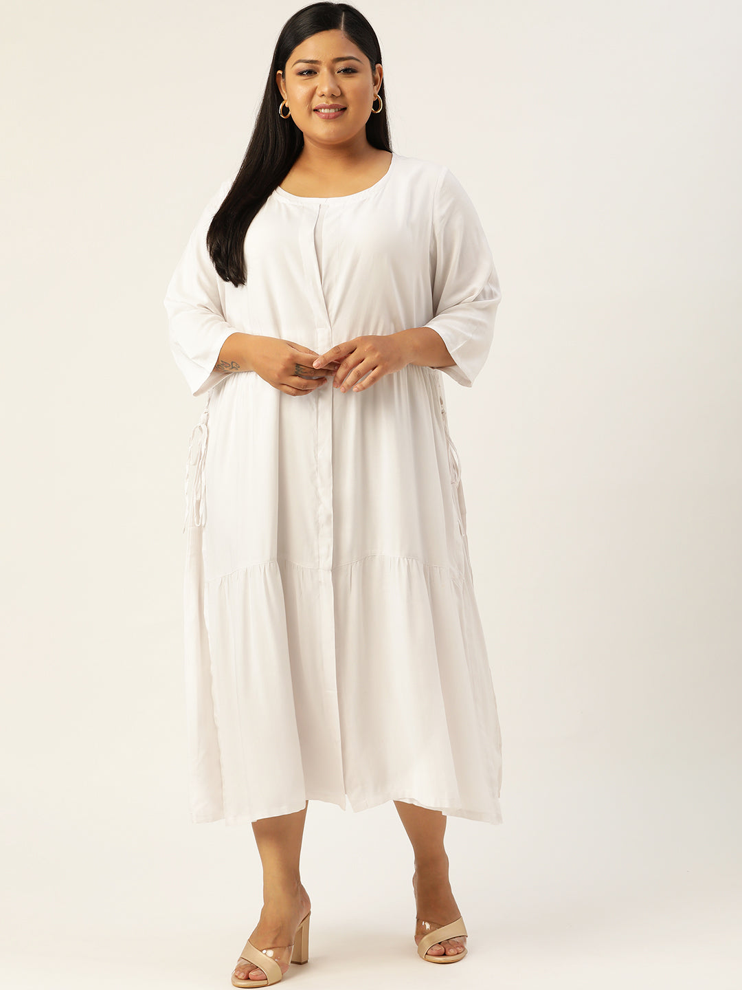 Plus Size Womens Printed Layered A-Line Midi Dress