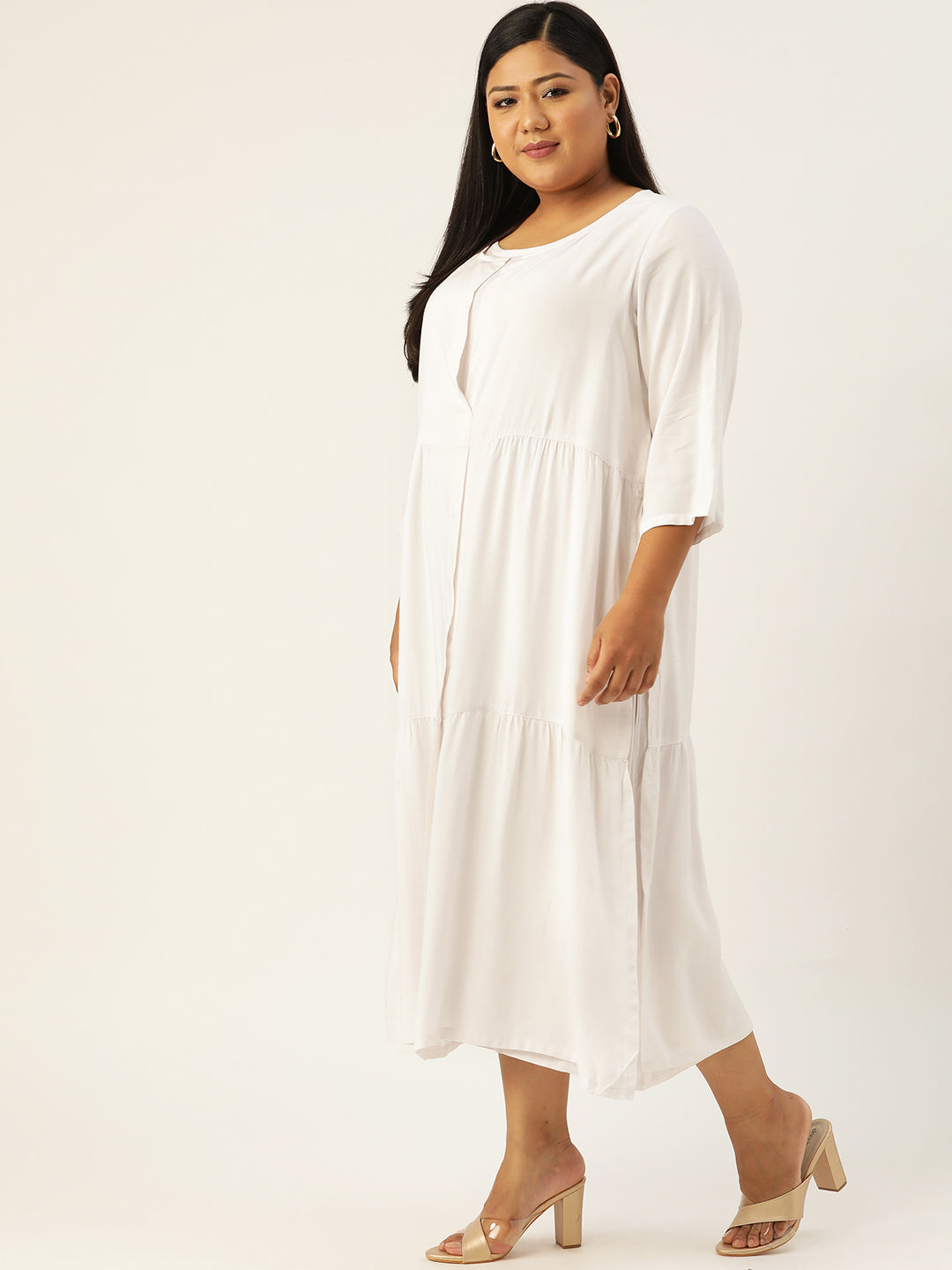 Plus Size Womens Printed Layered A-Line Midi Dress