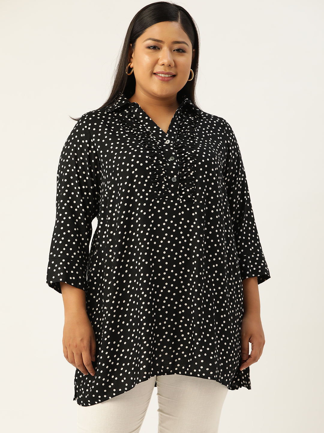 Plus Size Shirt Collar Tunic