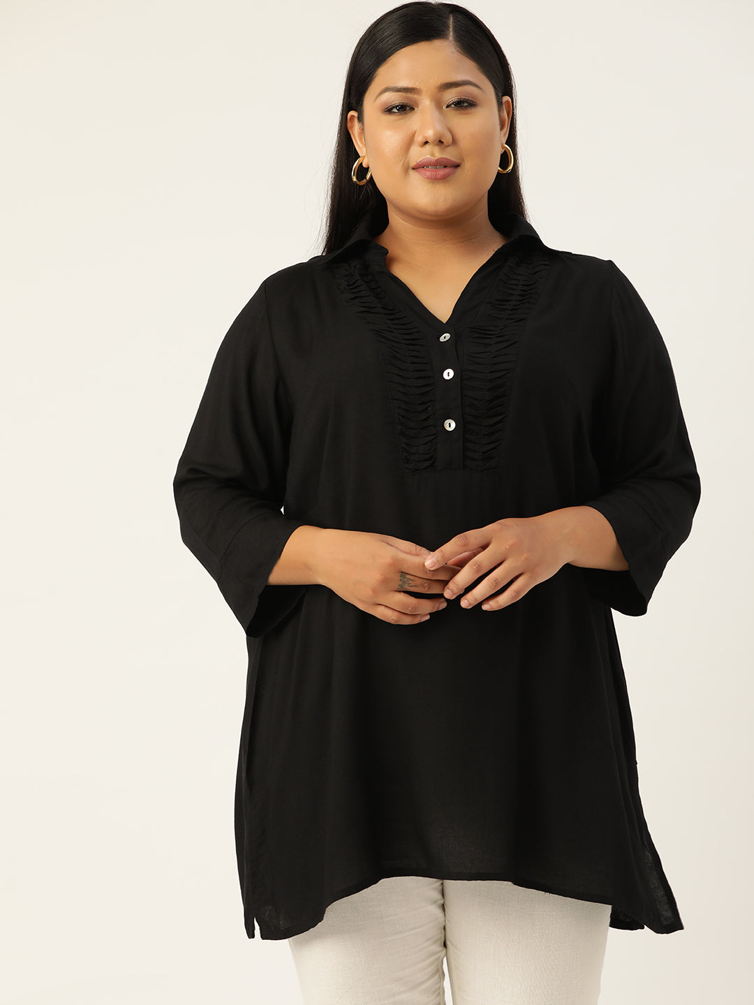Plus Size Shirt Collar Tunic