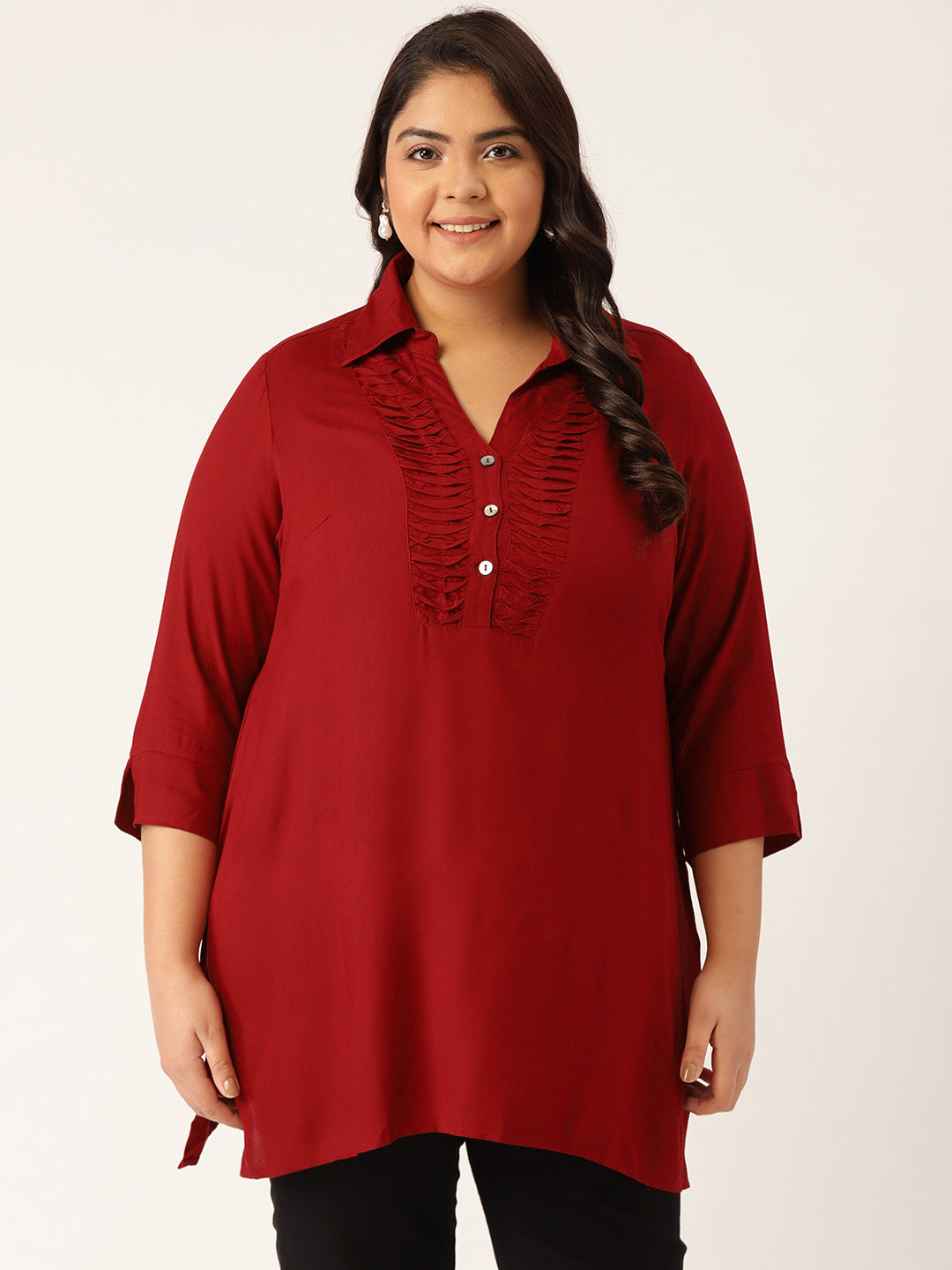 Plus Size Shirt Collar Tunic