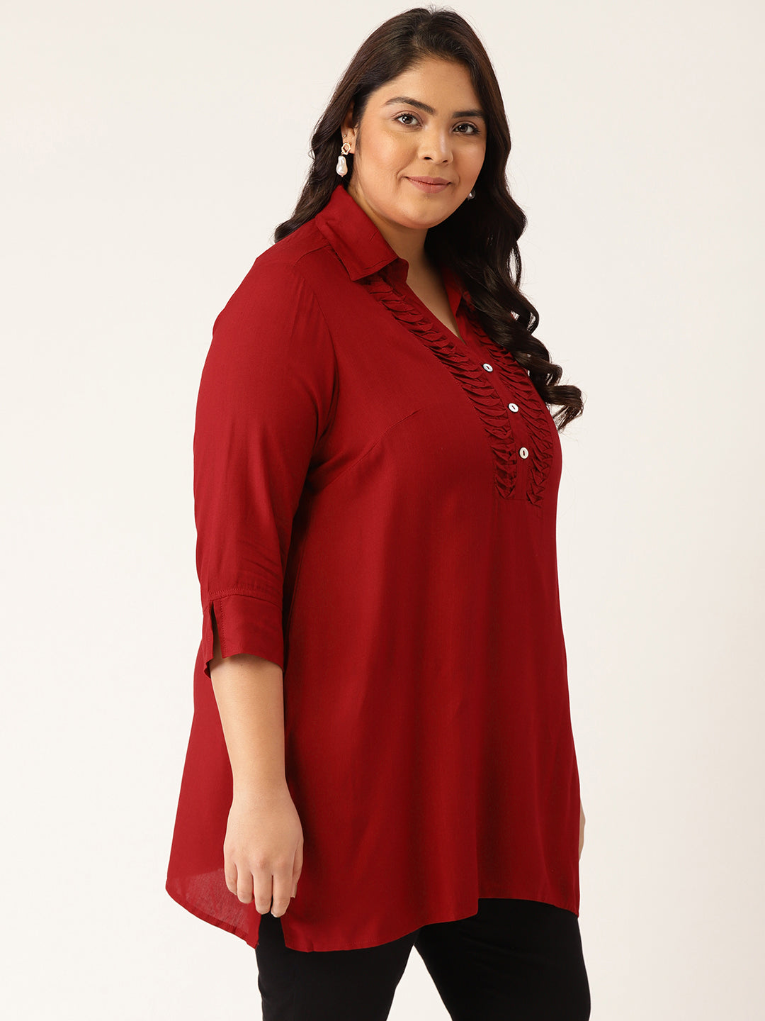 Plus Size Shirt Collar Tunic