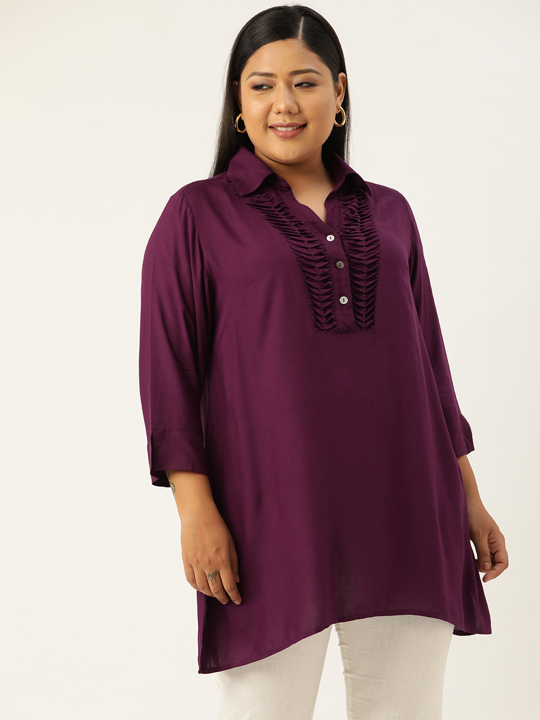 Plus Size Shirt Collar Tunic