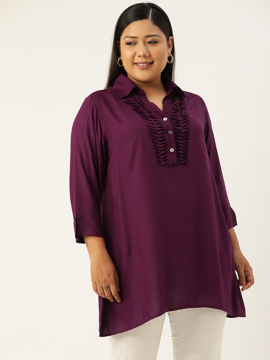 Plus Size Shirt Collar Tunic