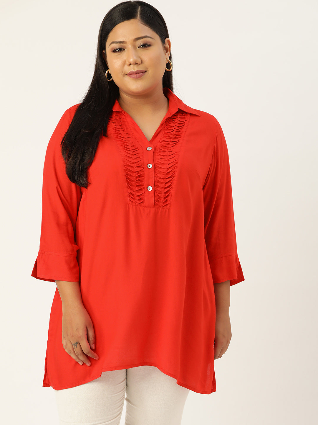 Plus Size Shirt Collar Tunic