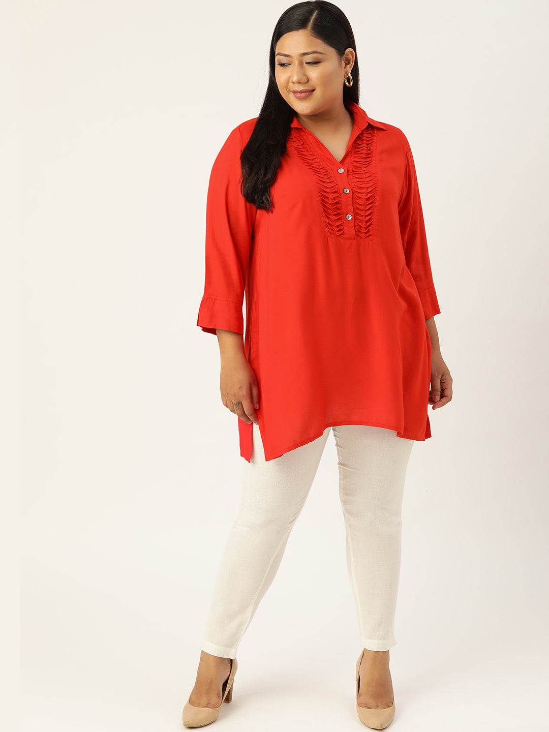 Plus Size Shirt Collar Tunic