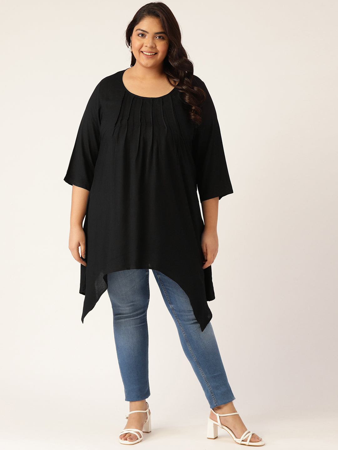 Plus Size Front Pleated Longline Top