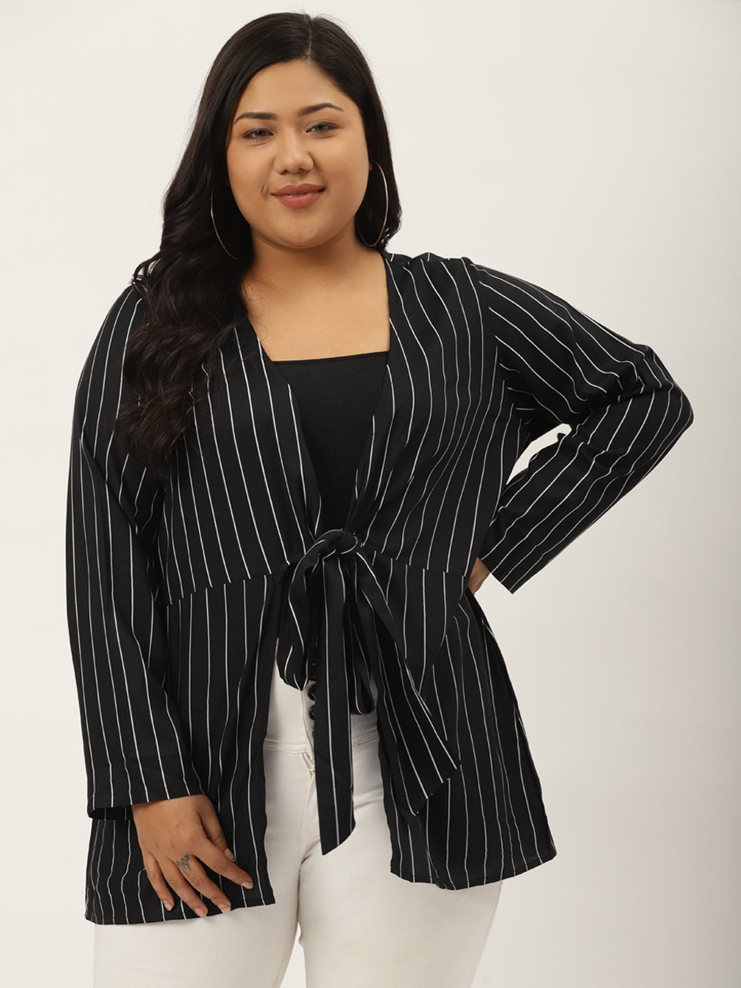 theRebelinme Plus Size Abstract Printed Tie-Up Shrug