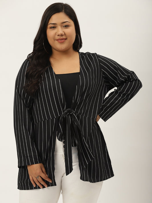 theRebelinme Plus Size Abstract Printed Tie-Up Shrug