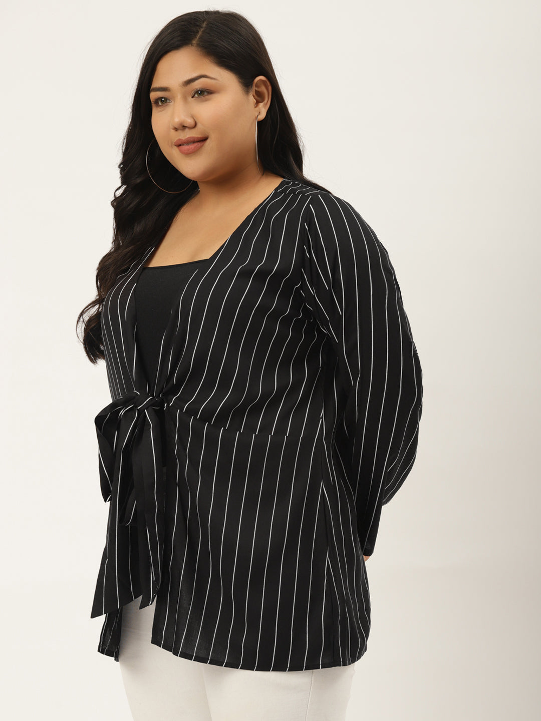 theRebelinme Plus Size Abstract Printed Tie-Up Shrug