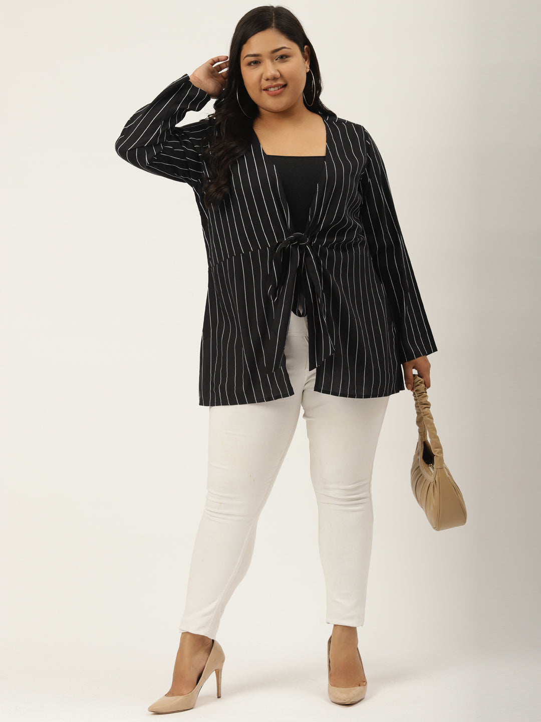 theRebelinme Plus Size Abstract Printed Tie-Up Shrug