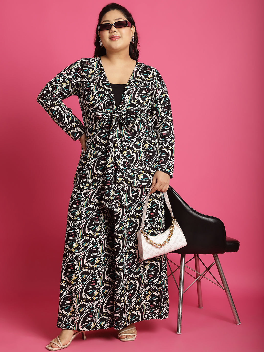 theRebelinme Plus Size Abstract Printed Tie-Up Shrug
