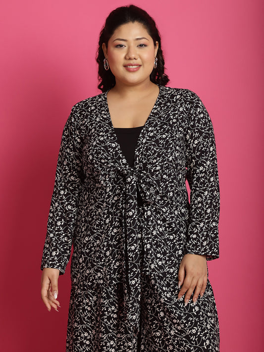 theRebelinme Plus Size Abstract Printed Tie-Up Shrug