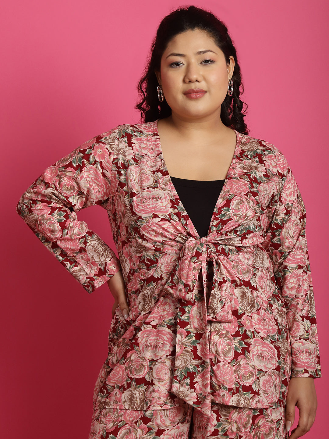 theRebelinme Plus Size Abstract Printed Tie-Up Shrug