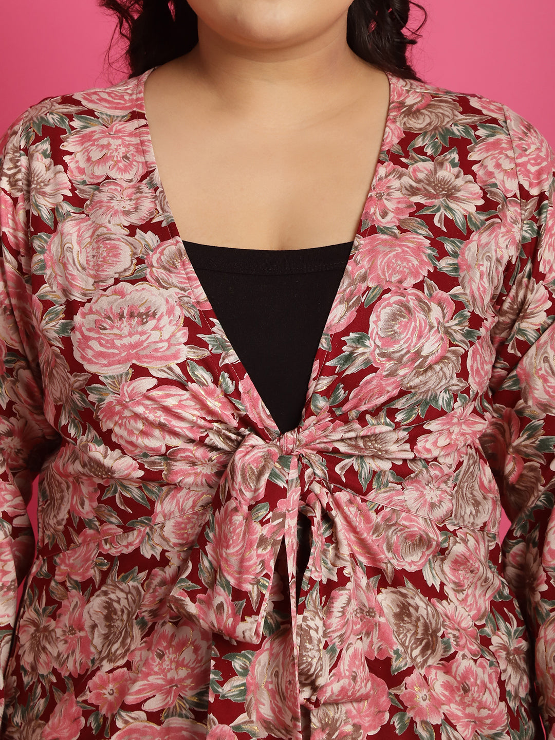 theRebelinme Plus Size Abstract Printed Tie-Up Shrug