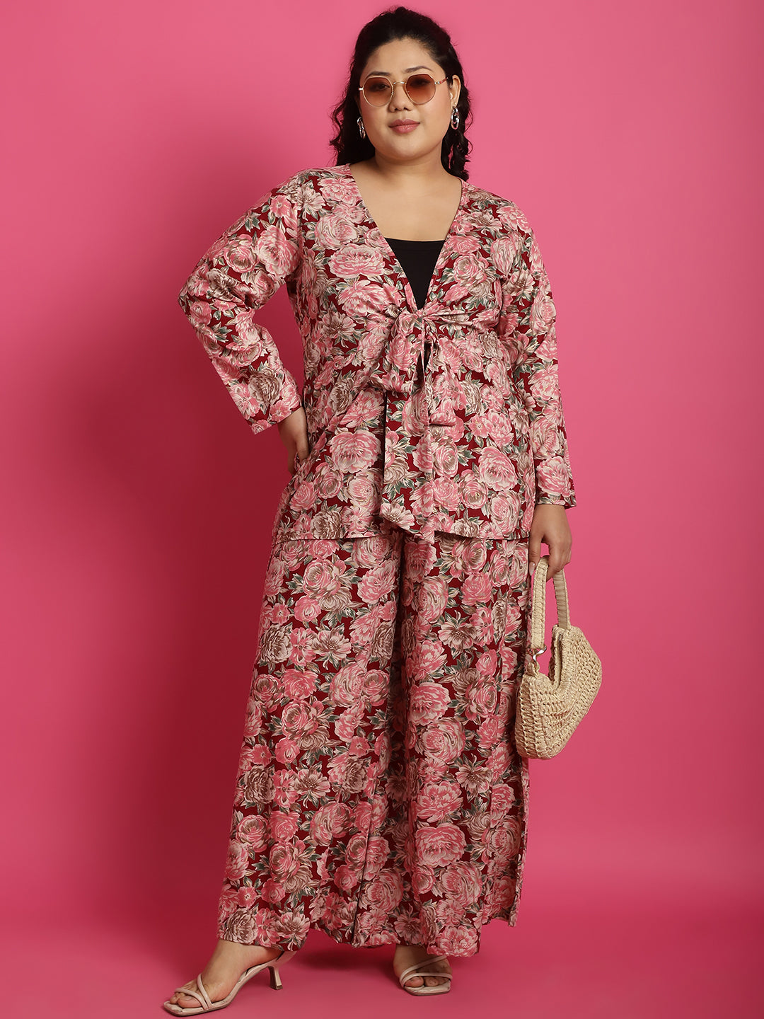 theRebelinme Plus Size Abstract Printed Tie-Up Shrug