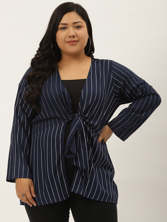 theRebelinme Plus Size Abstract Printed Tie-Up Shrug