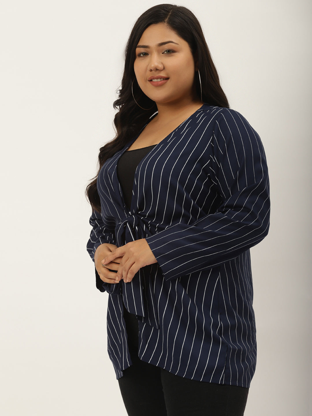 theRebelinme Plus Size Abstract Printed Tie-Up Shrug