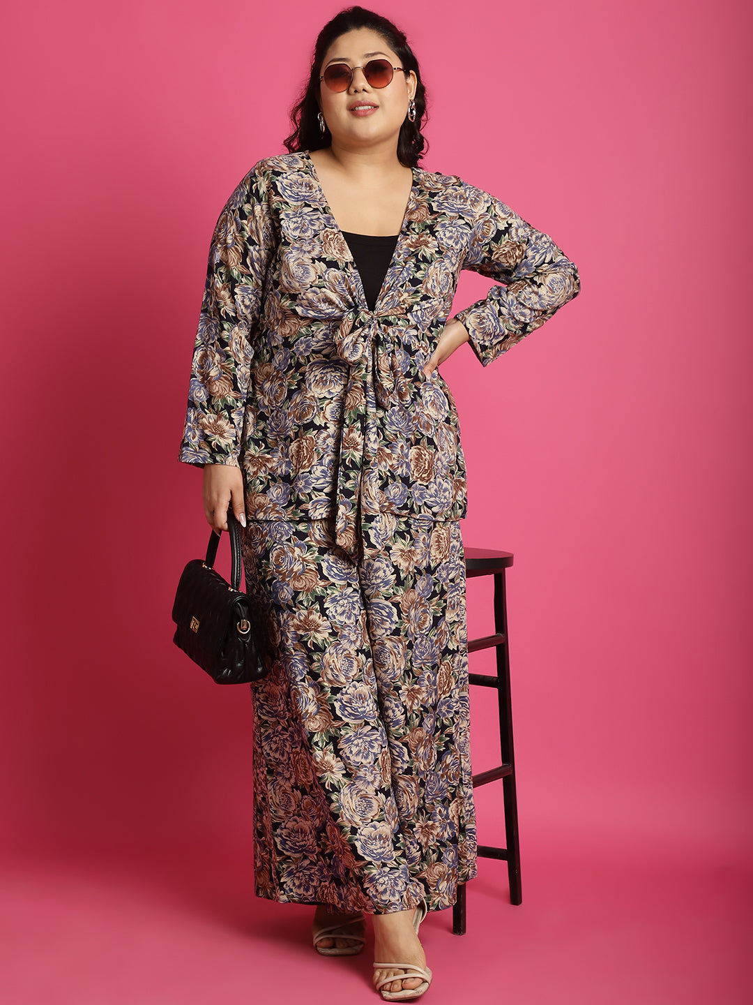 theRebelinme Plus Size Abstract Printed Tie-Up Shrug