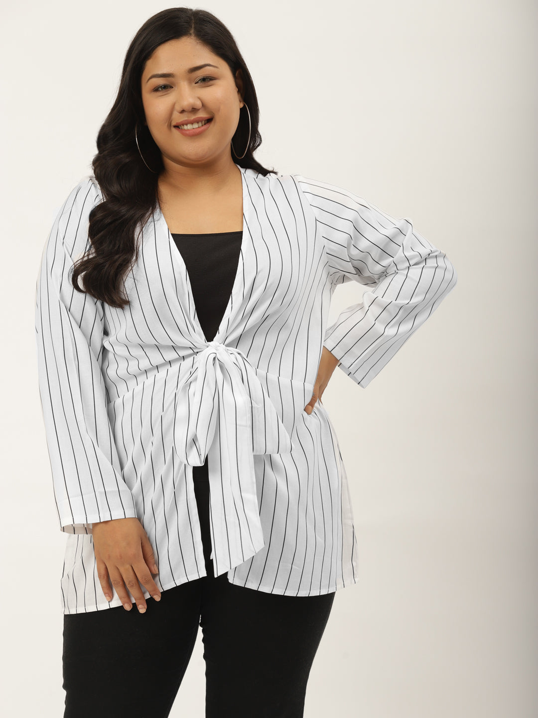 theRebelinme Plus Size Abstract Printed Tie-Up Shrug
