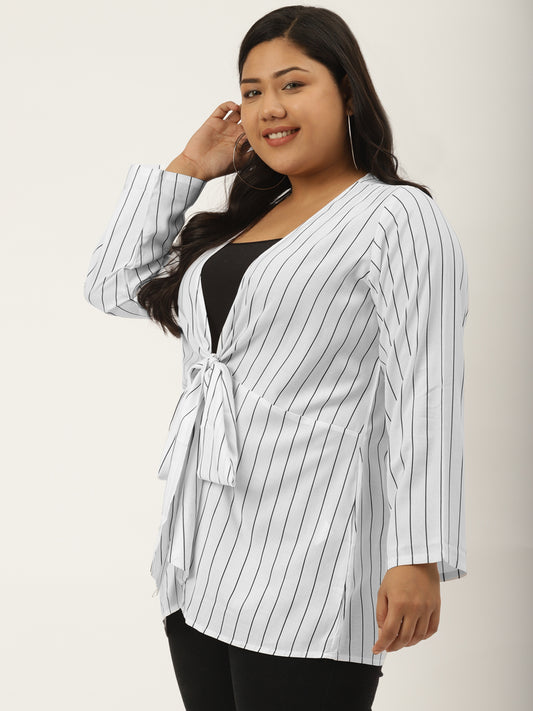 theRebelinme Plus Size Abstract Printed Tie-Up Shrug