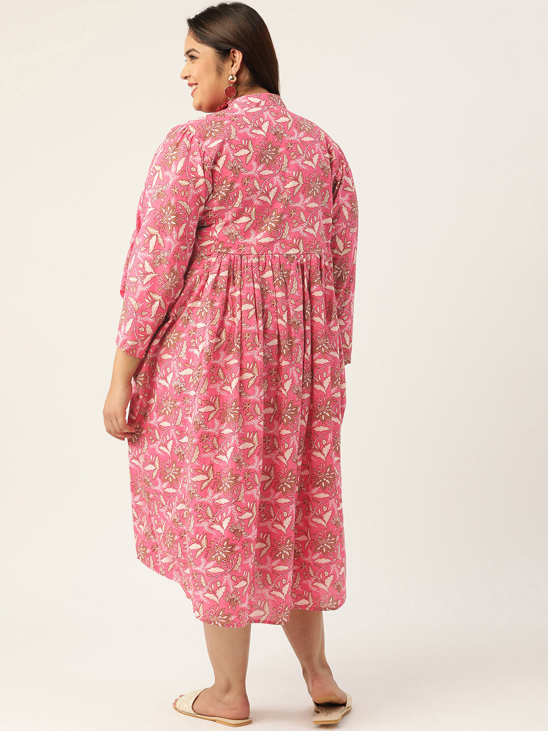 Plus Size Neck Tie-Up Cotton Dress