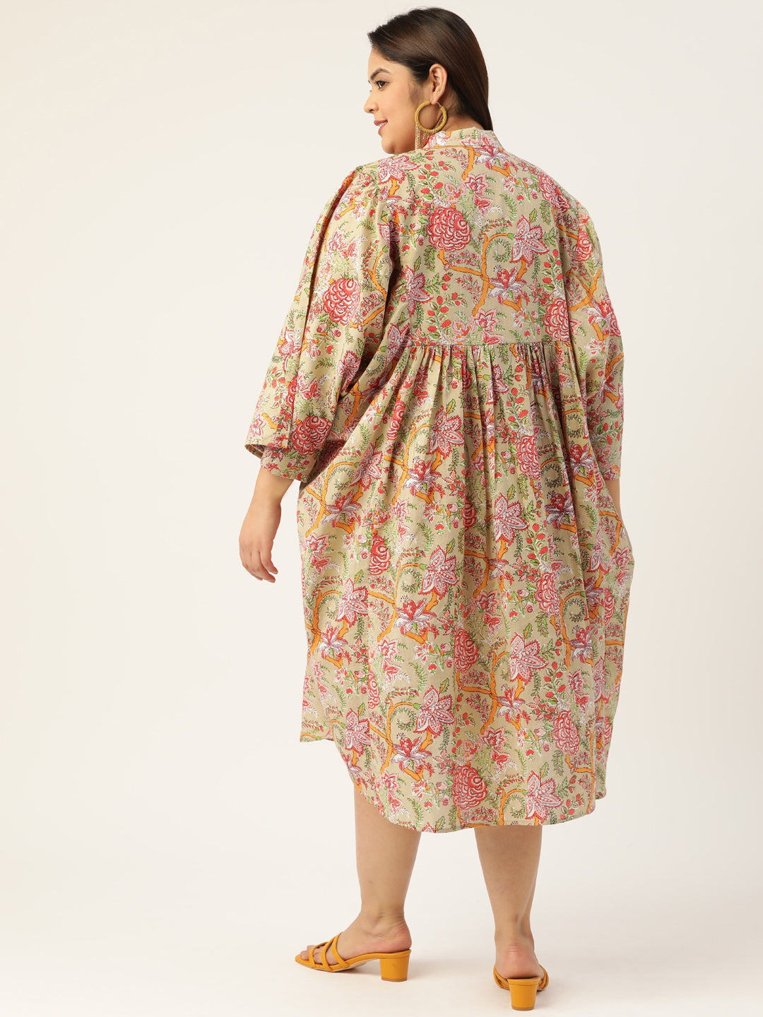 Plus Size Neck Tie-Up Cotton Dress