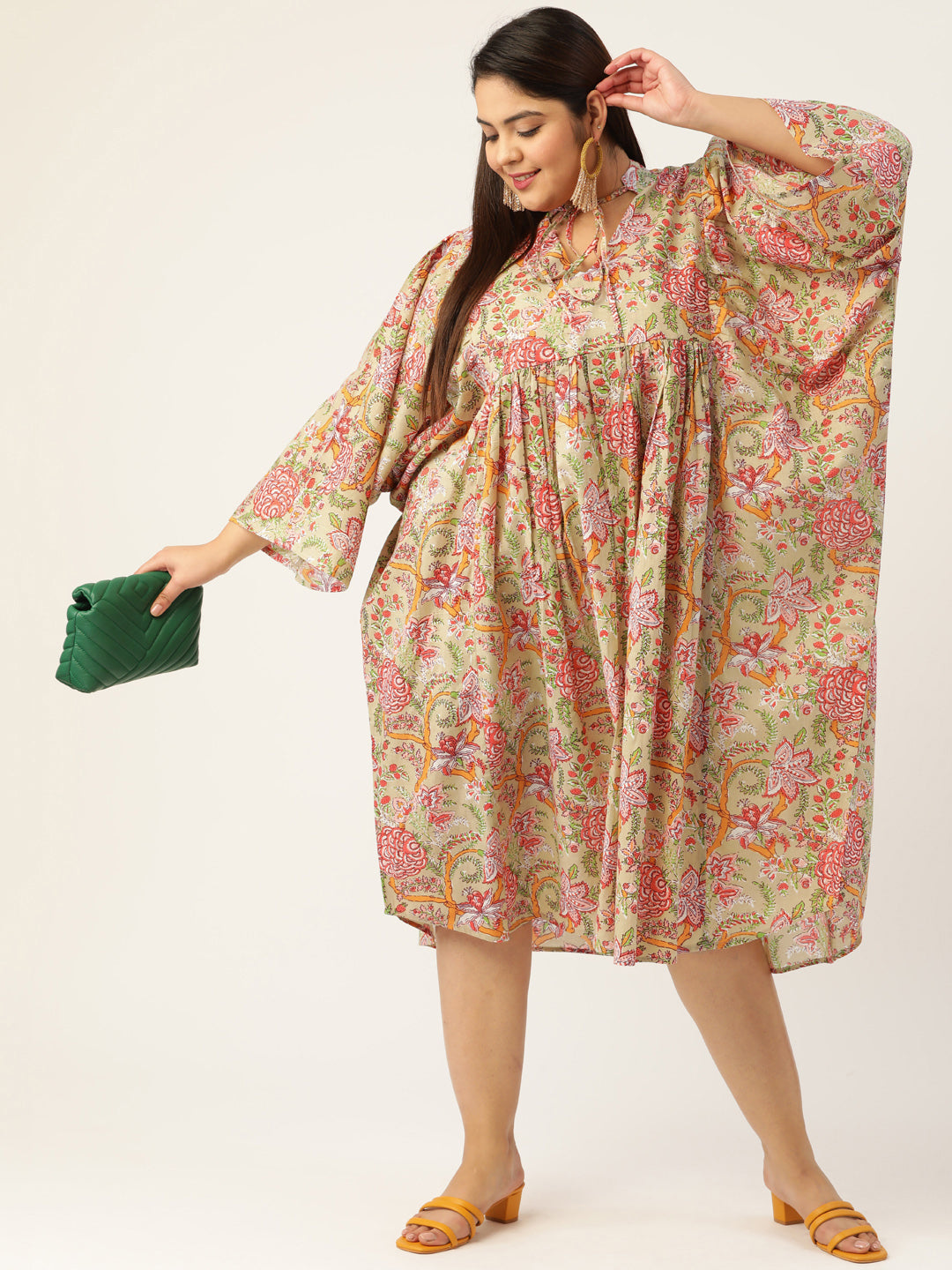 Plus Size Neck Tie-Up Cotton Dress