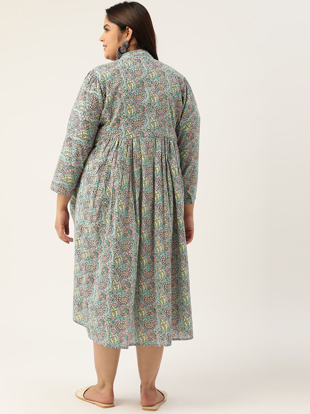 Plus Size Neck Tie-Up Cotton Dress
