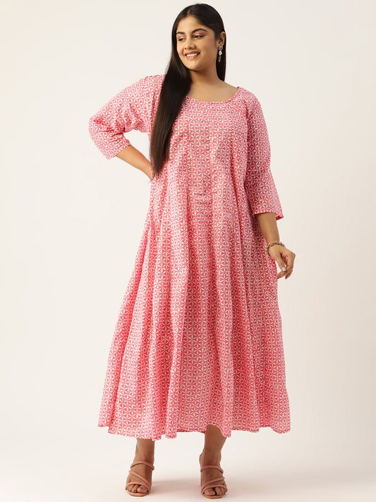 Plus Size Neck Tie-Up Cotton Dress