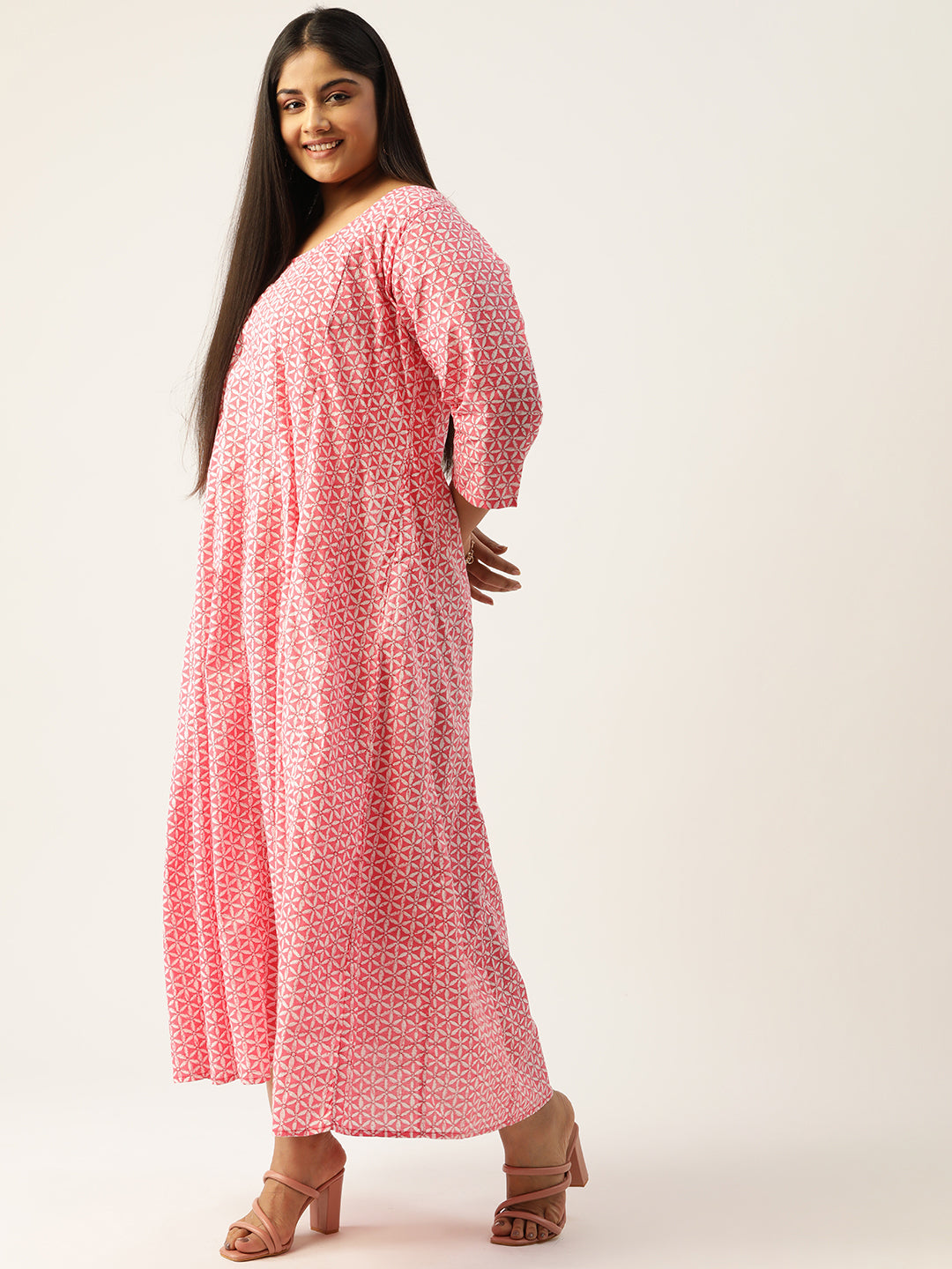 Plus Size Neck Tie-Up Cotton Dress
