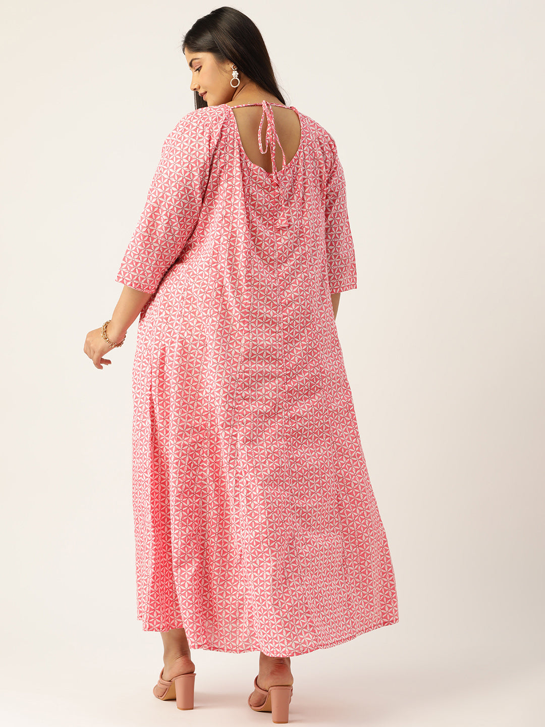 Plus Size Neck Tie-Up Cotton Dress