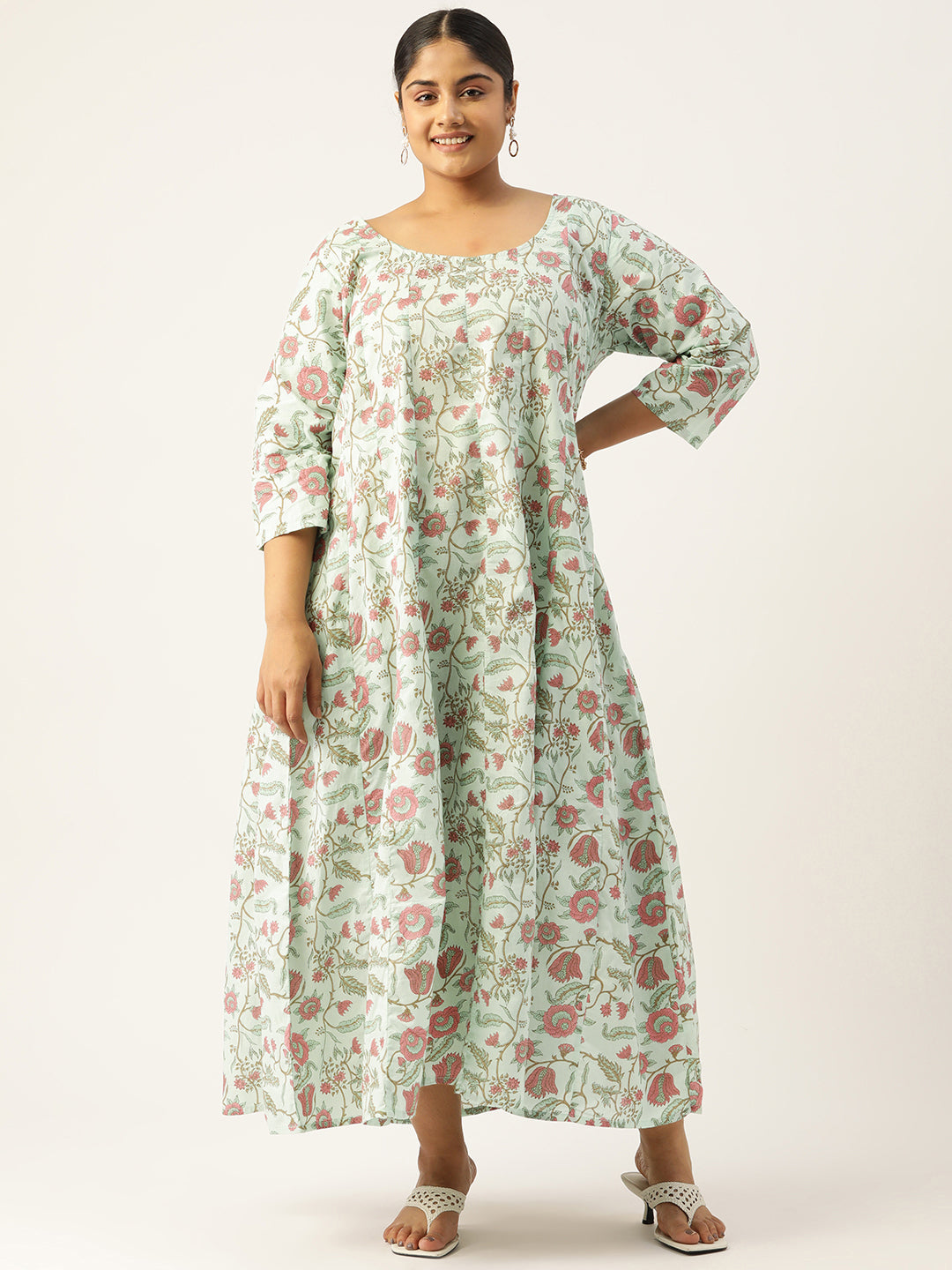 Plus Size Neck Tie-Up Cotton Dress