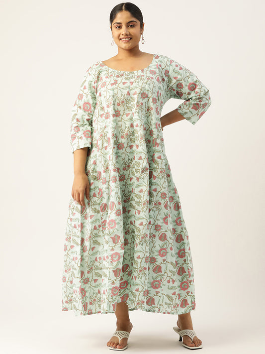 Plus Size Neck Tie-Up Cotton Dress