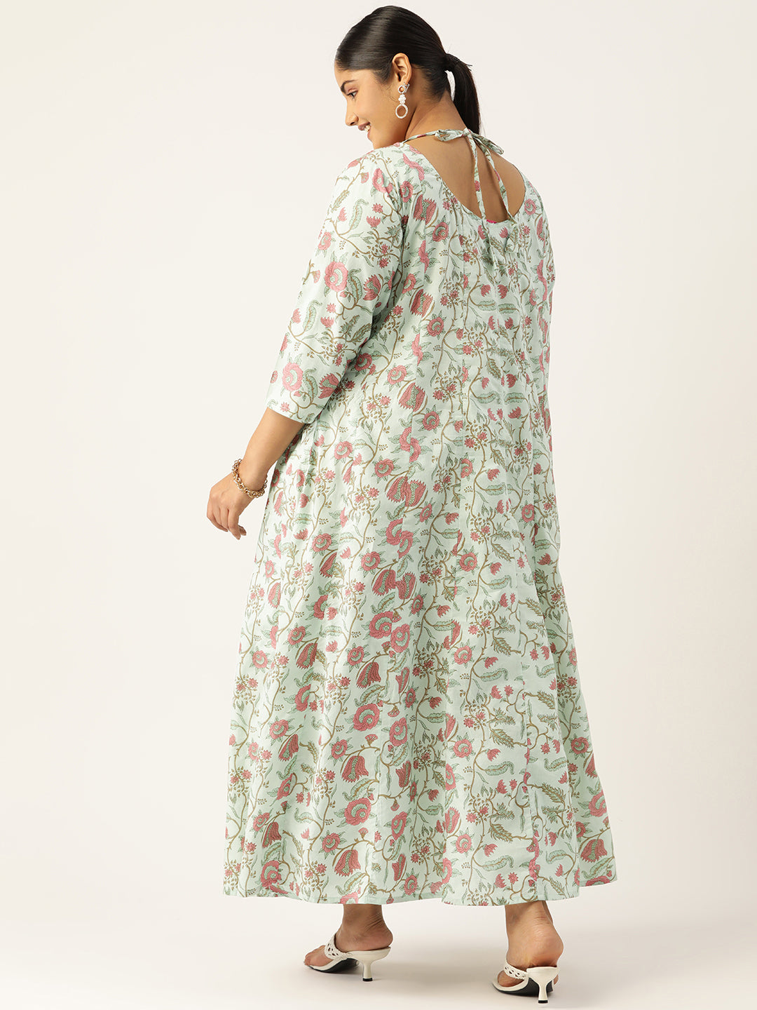 Plus Size Neck Tie-Up Cotton Dress