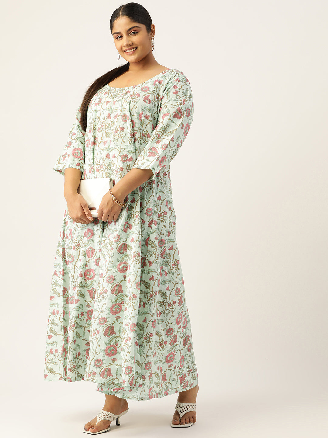 Plus Size Neck Tie-Up Cotton Dress