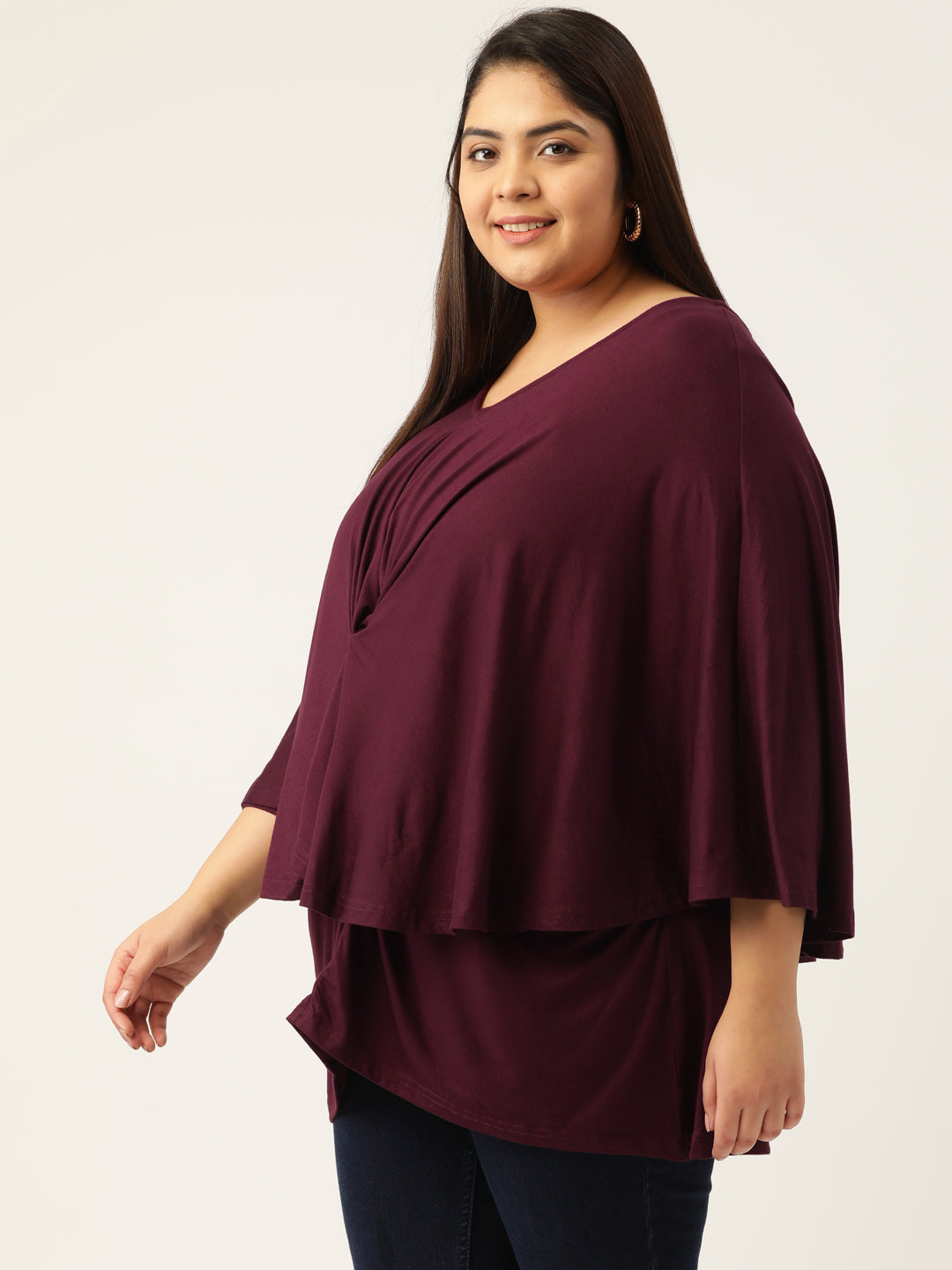Plus Size Women's Purple Solid Color Knitted Layered Top