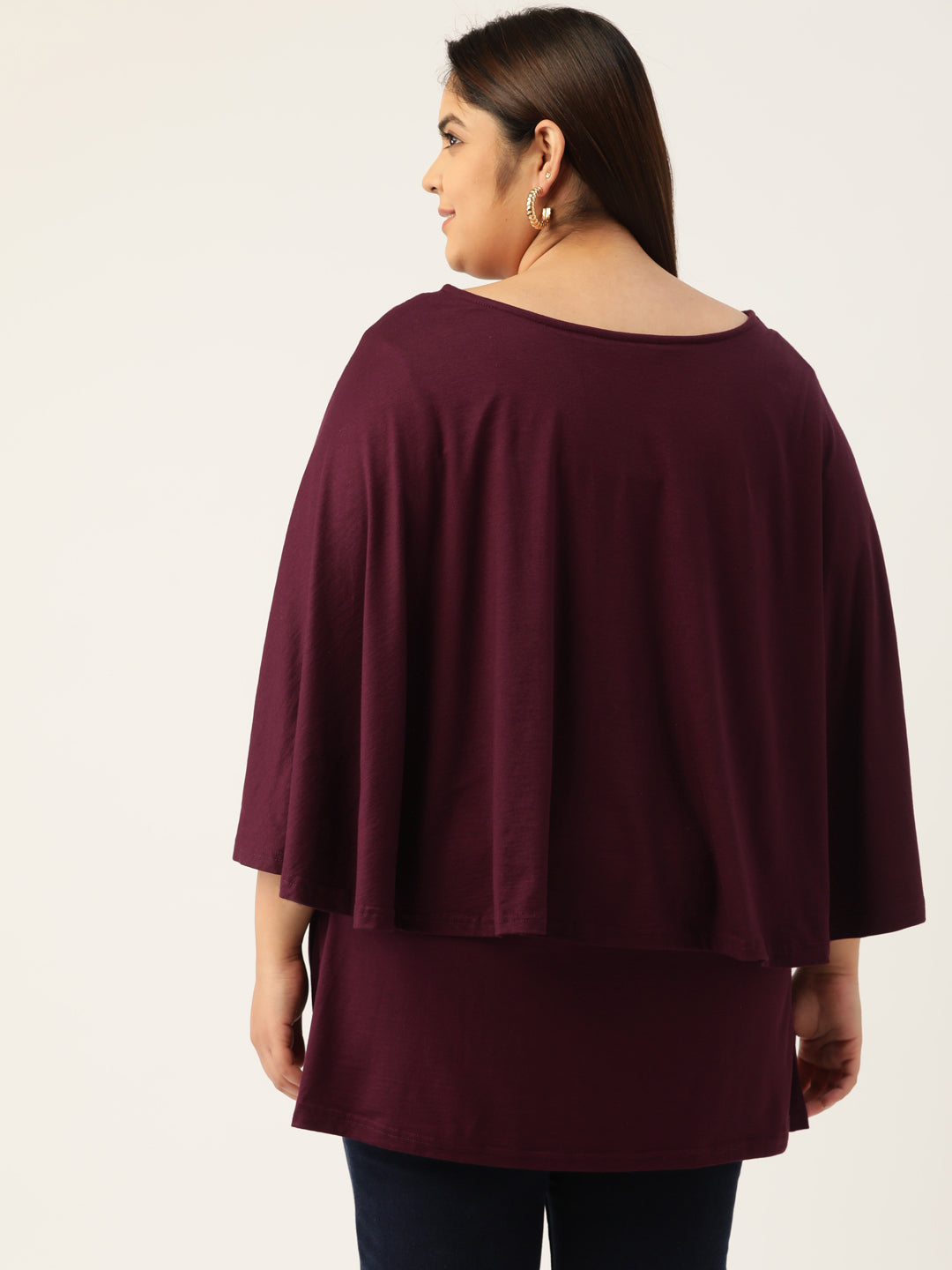 Plus Size Women's Purple Solid Color Knitted Layered Top
