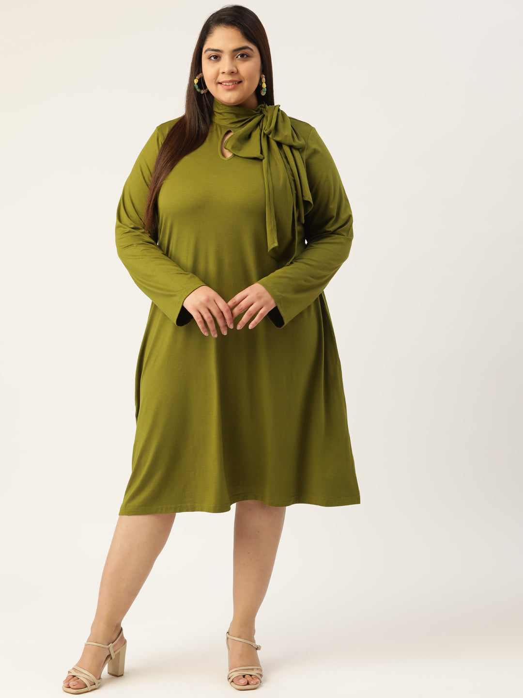 Tie-Up Neck Knitted Dress
