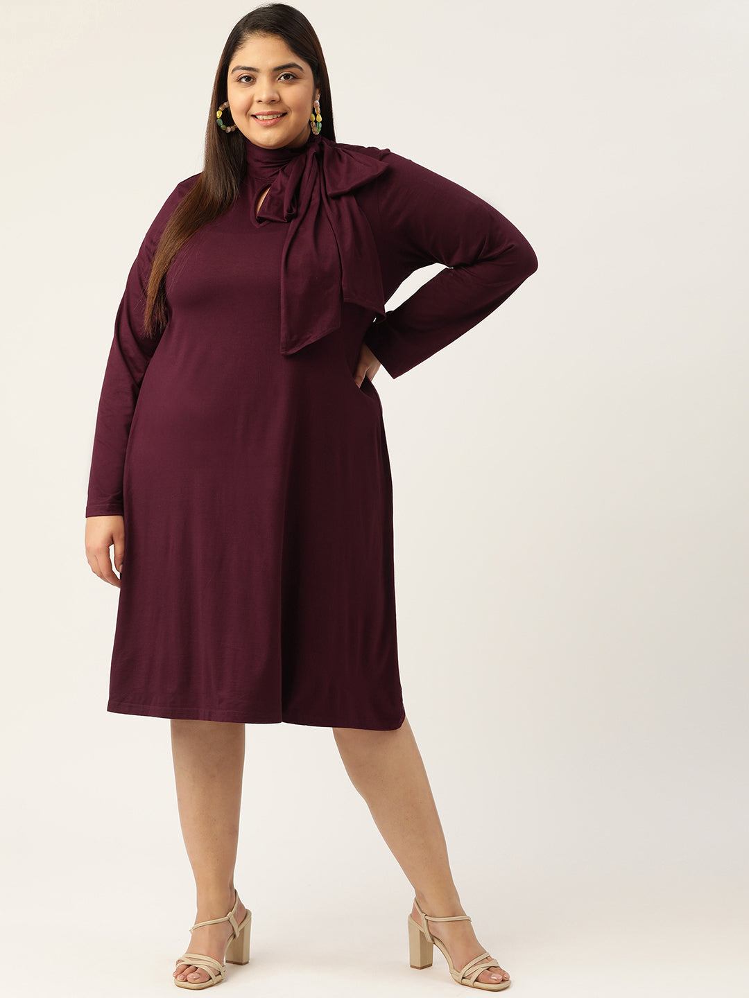 Tie-Up Neck Knitted Dress