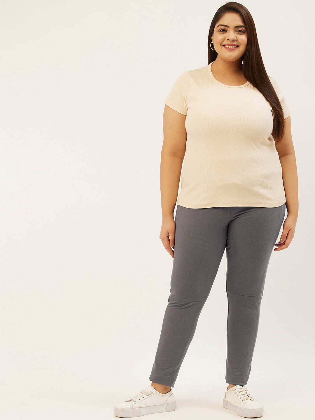 Women Relaxed High-Rise Easy Wash Plus Size Trousers