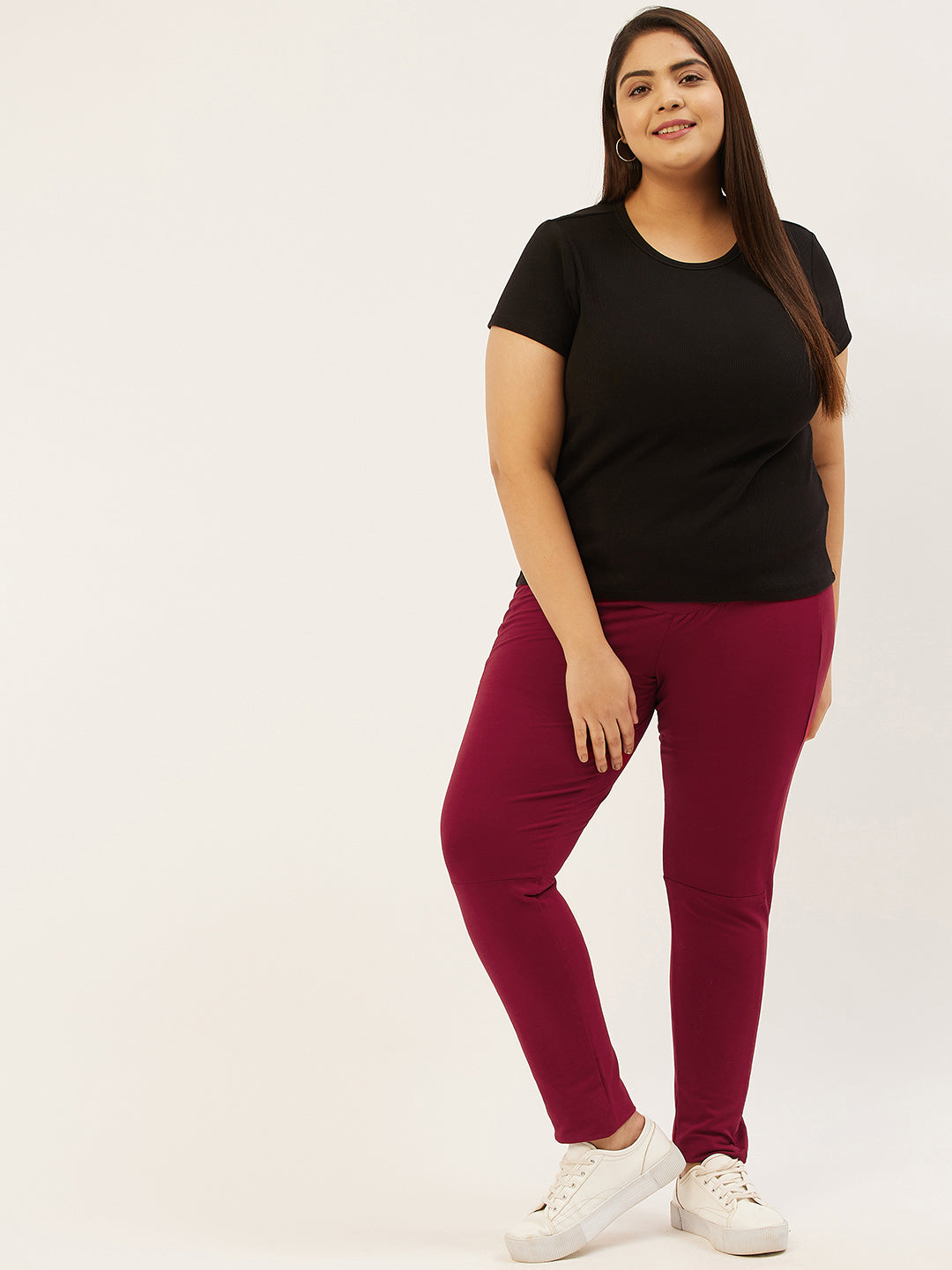 Women Relaxed High-Rise Easy Wash Plus Size Trousers