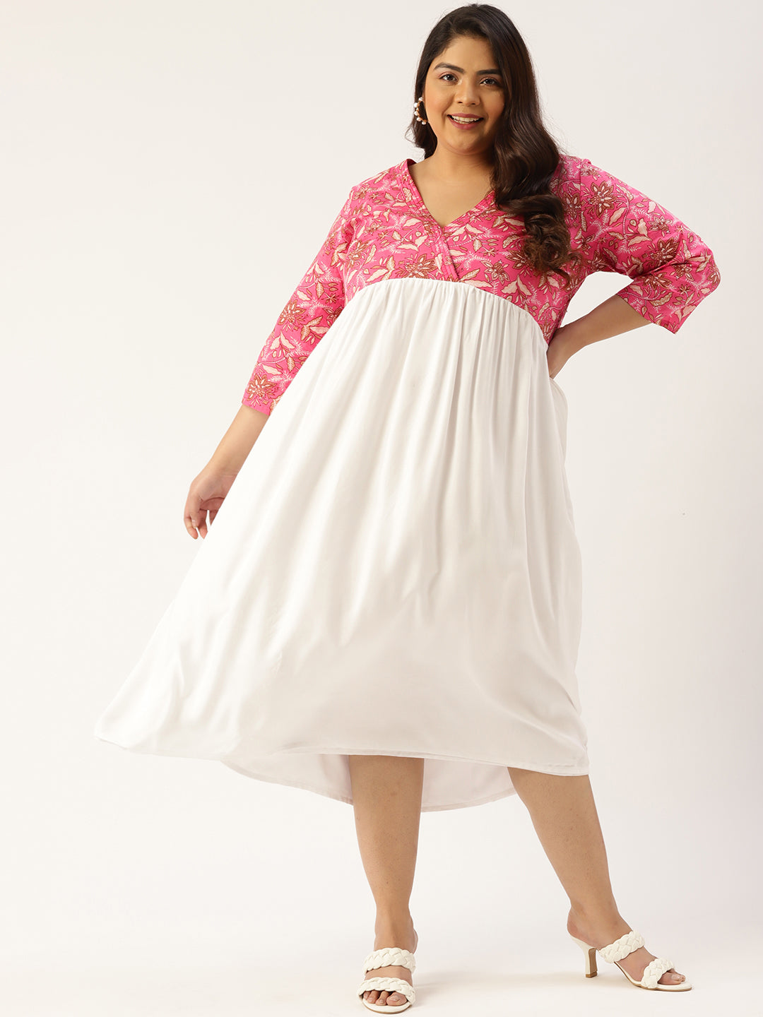 Plus Size Floral Print Midi Dress